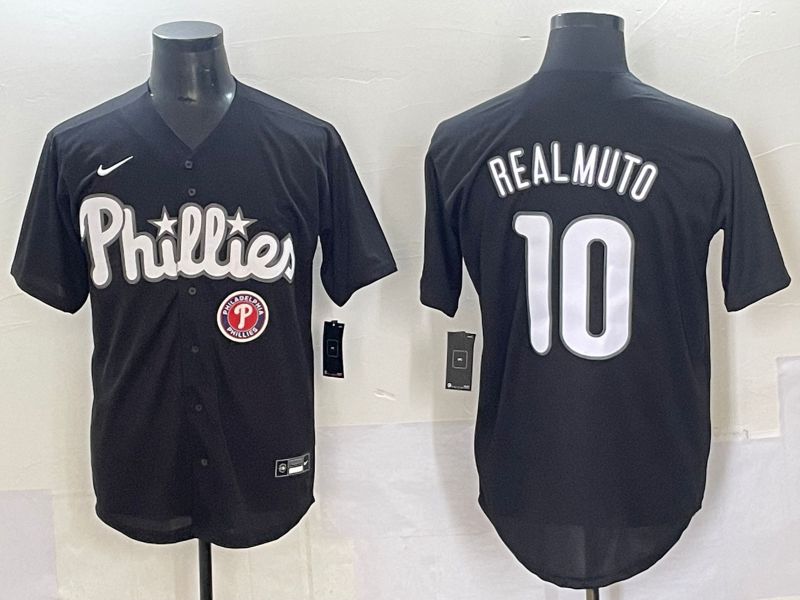 Men 2025 Philadelphia Phillies 10 Realmuto Black Fashion Nike MLB Jersey style 7097